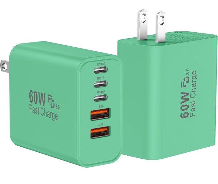 USB C Charger Block Fast Charging, 60W Phone Charger USBC Wall Plug Adapter 2Pack 5-Port Type C