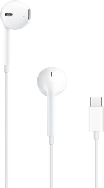 Auriculares Apple EarPods con conector USB-C, auriculares con cable con control remoto incorporado para controlar música, llamadas telefónicas y volumen