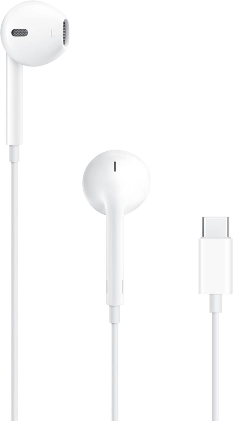 Auriculares Apple EarPods con conector USB-C, auriculares con cable con control remoto incorporado para controlar música, llamadas telefónicas y volumen