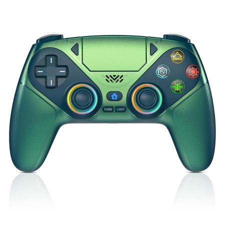 Gamrombo LED Wireless Controller for PS5, Compatible with PS5 Pro/Slim/PC, Dual Vibration, Macro/Turbo Function, 3.5mm Audio Jack, 6-Axis Motion Control Gamepad with Speaker - Chromatic Teal