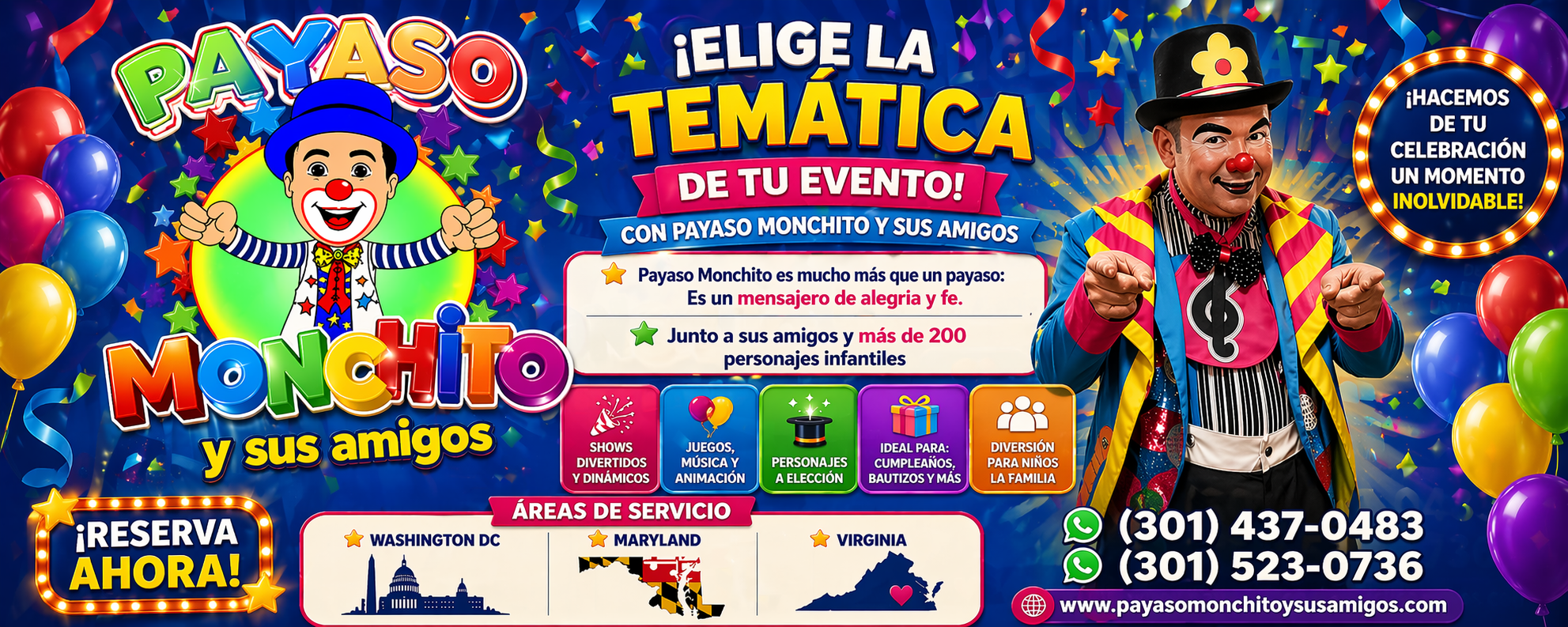 🎉🤡 ¡La diversión llegó con Payasito Monchito! 🤡🎉Maryland, Virginia y DC