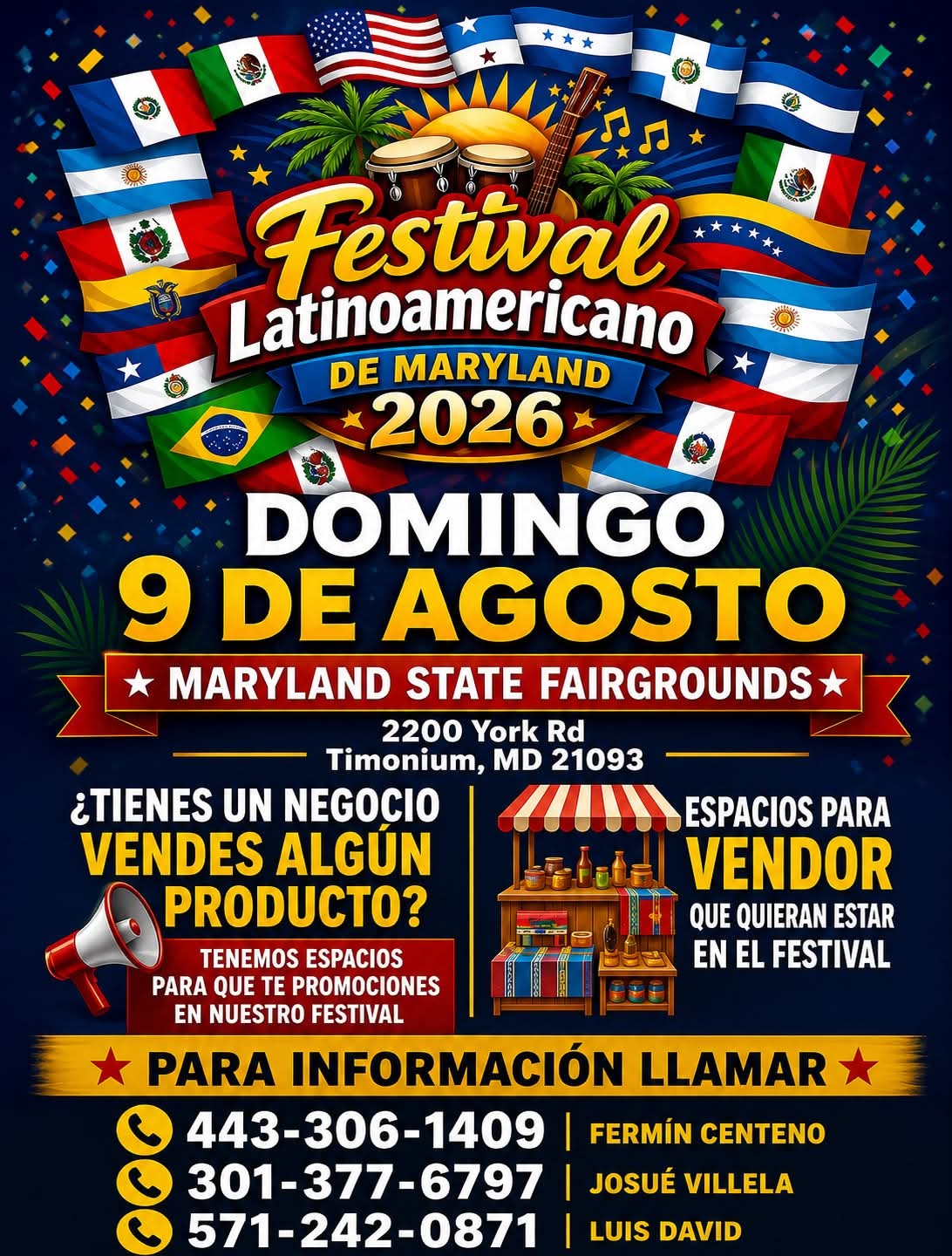 Festival Latinoamericano de Maryland 2026, Espacios disponibles.