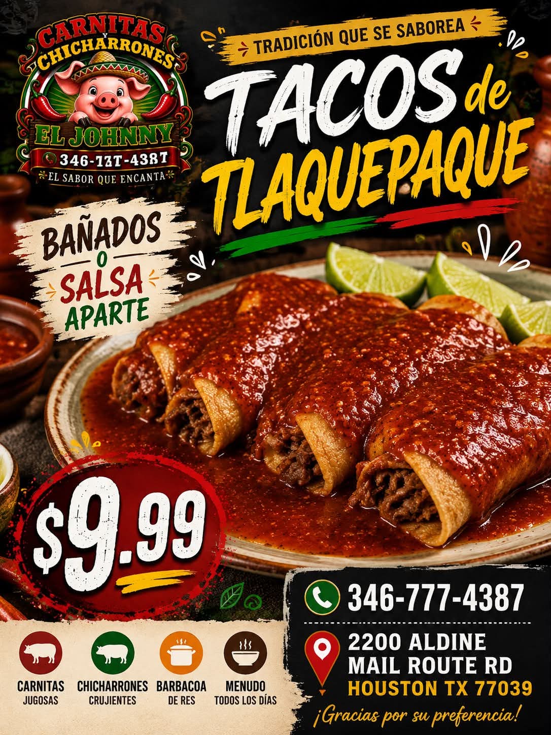 🌮🇲🇽 ¿Antojo de Carnitas, Chicharrón o Barbacoa? ¡Ven a Carnitas y Chicharrones El Johnny y Disfruta el Verdadero Sabor Casero! Houston, Texas.